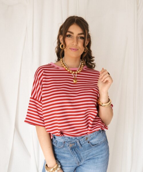 Nya Stripe Top Pink Red
