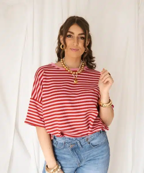 Nya Stripe Top Pink Red