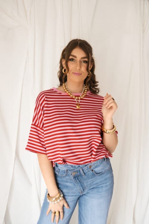 Nya Stripe Top Pink Red