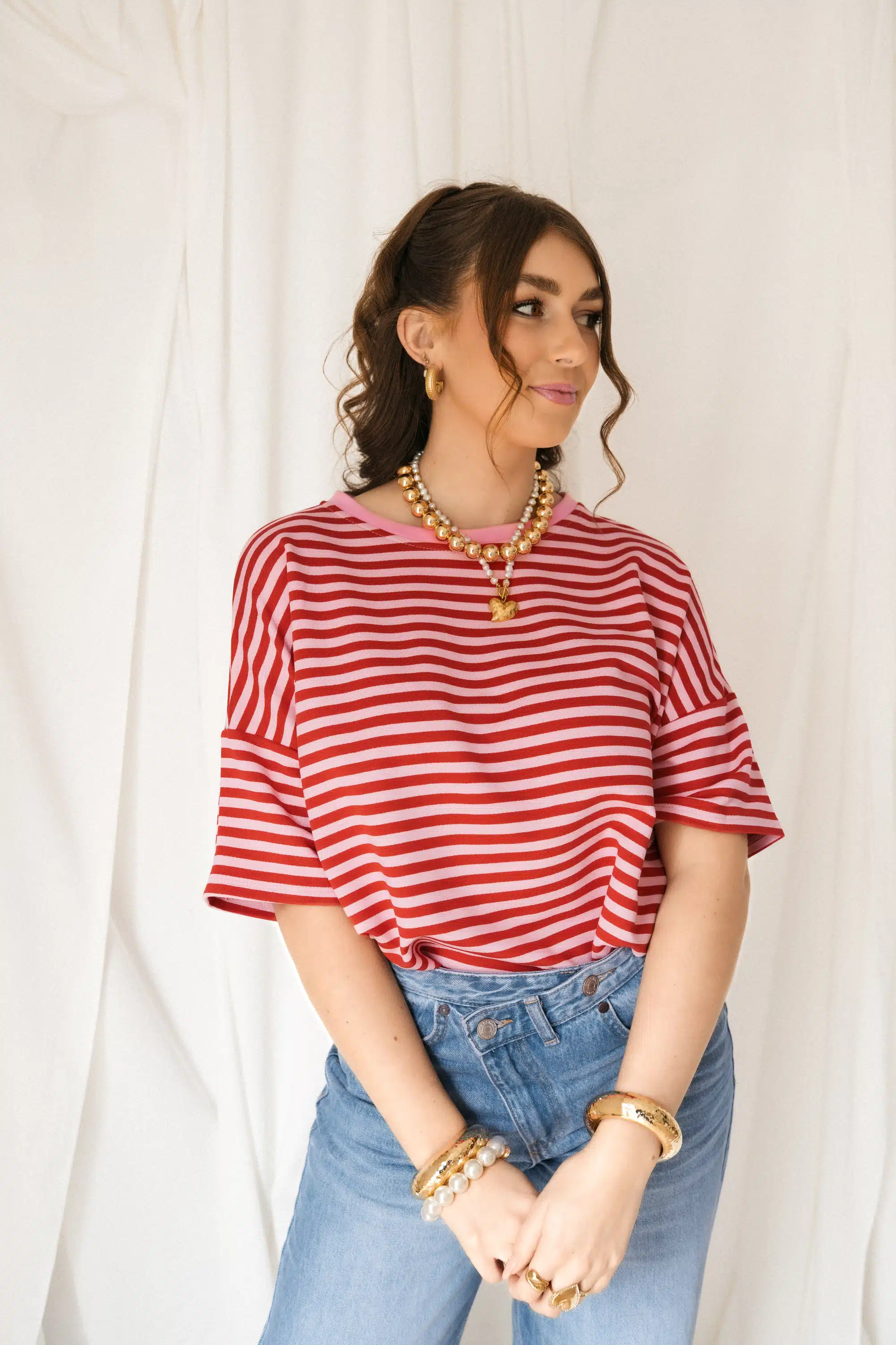 Nya Stripe Top Pink Red - Afbeelding 3