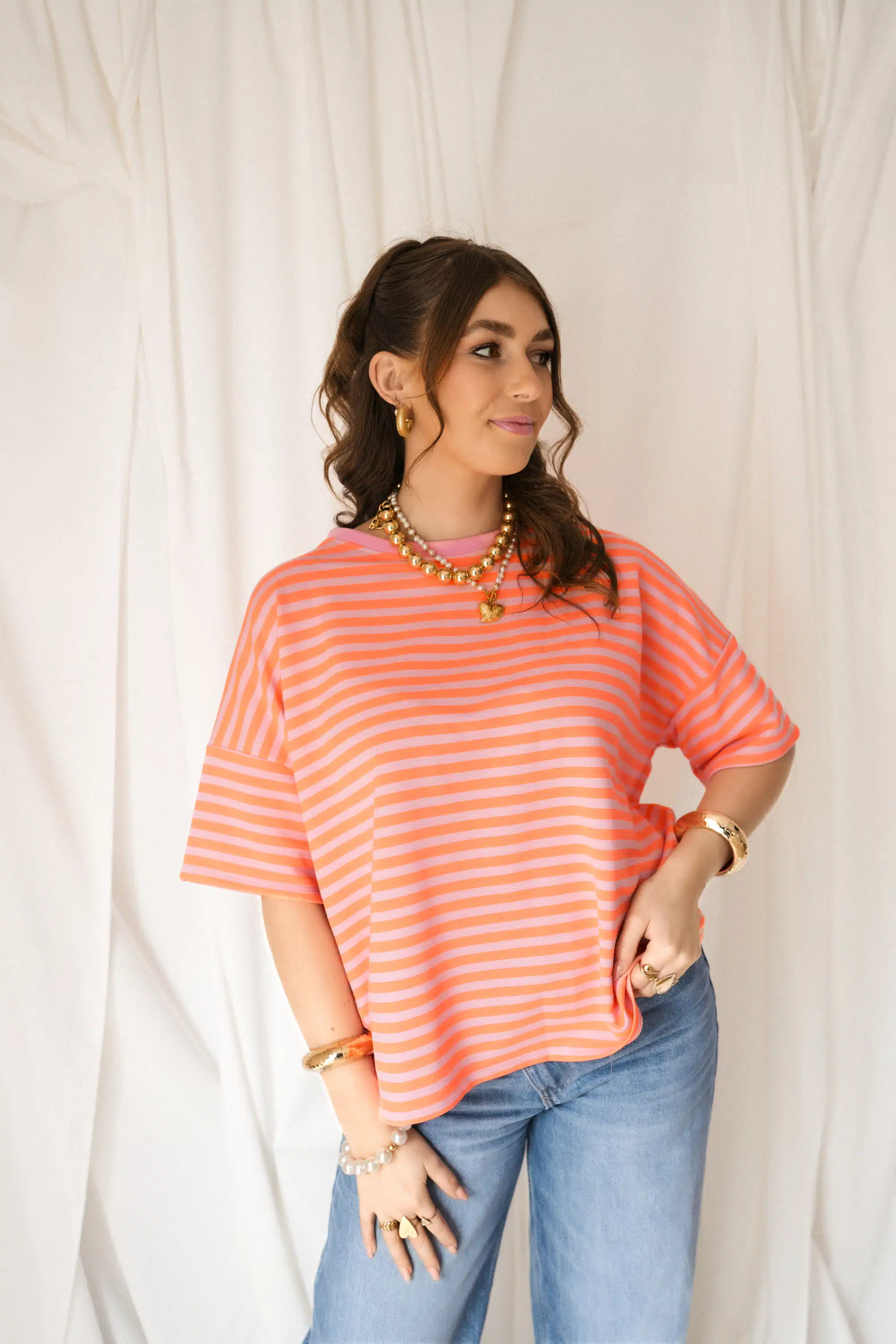Nya Stripe Top Coral Pink - Afbeelding 2