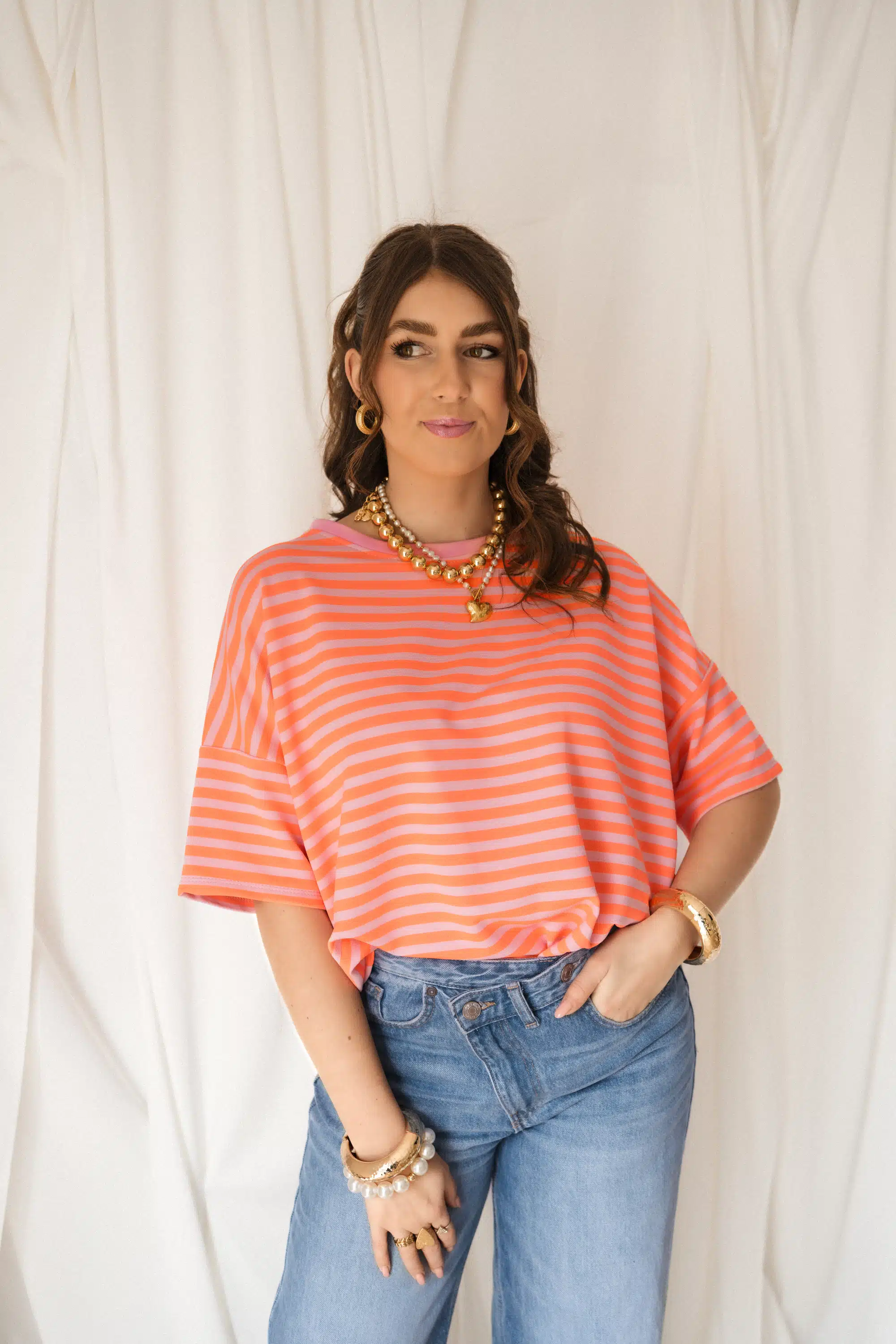 Nya Stripe Top Coral Pink - Afbeelding 3