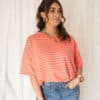 Nya Stripe Top Coral Pink
