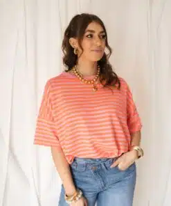 Nya Stripe Top Coral Pink