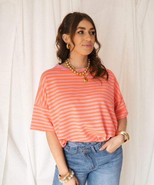 Nya Stripe Top Coral Pink
