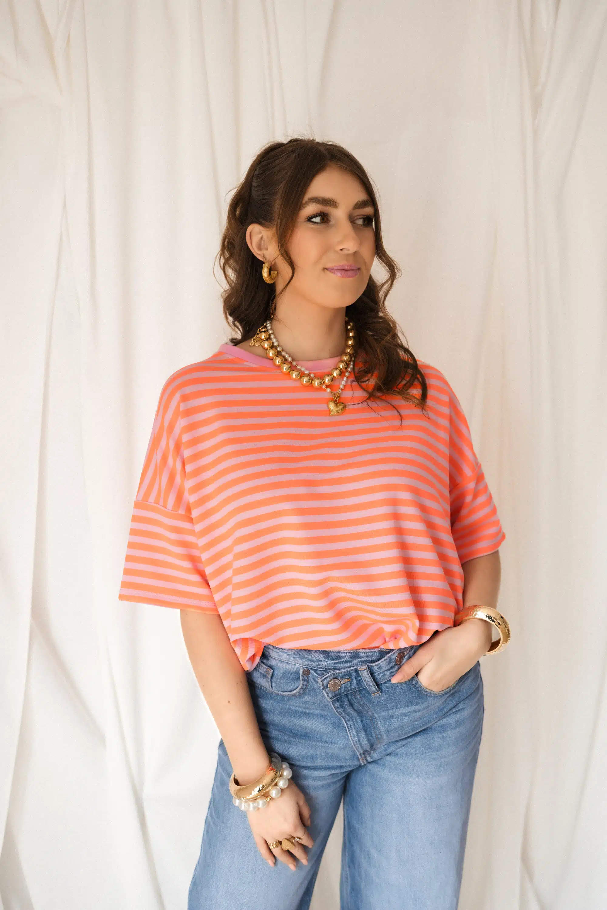 Nya Stripe Top Coral Pink