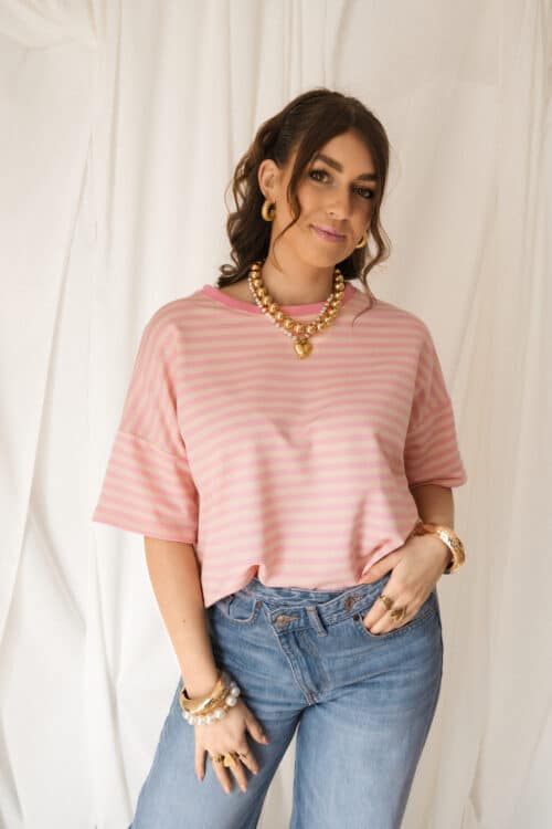 Nya Stripe Top Pink Beige