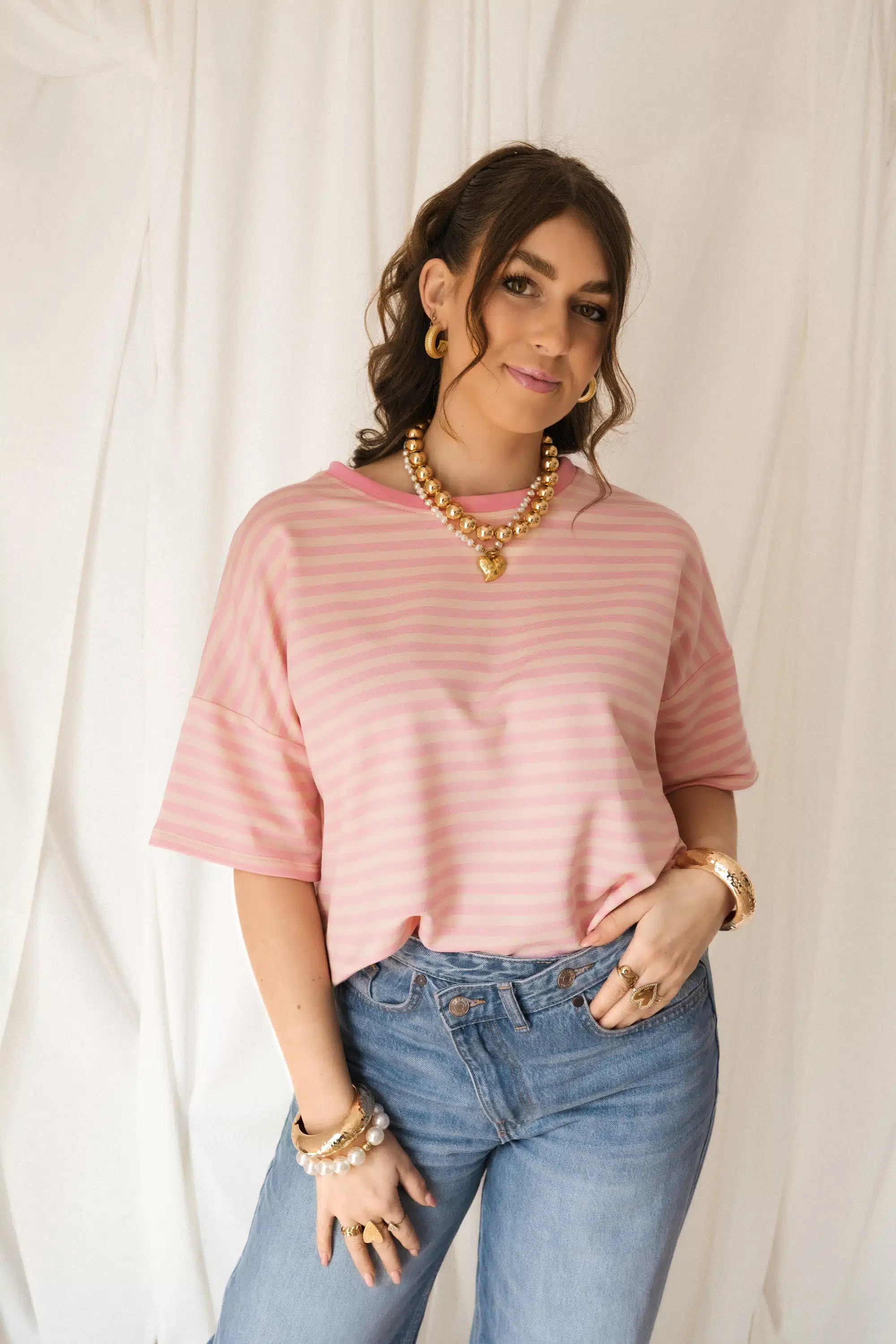 Nya Stripe Top Pink Beige