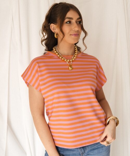 Alternative view of Simone Stripe Top Orange Pink