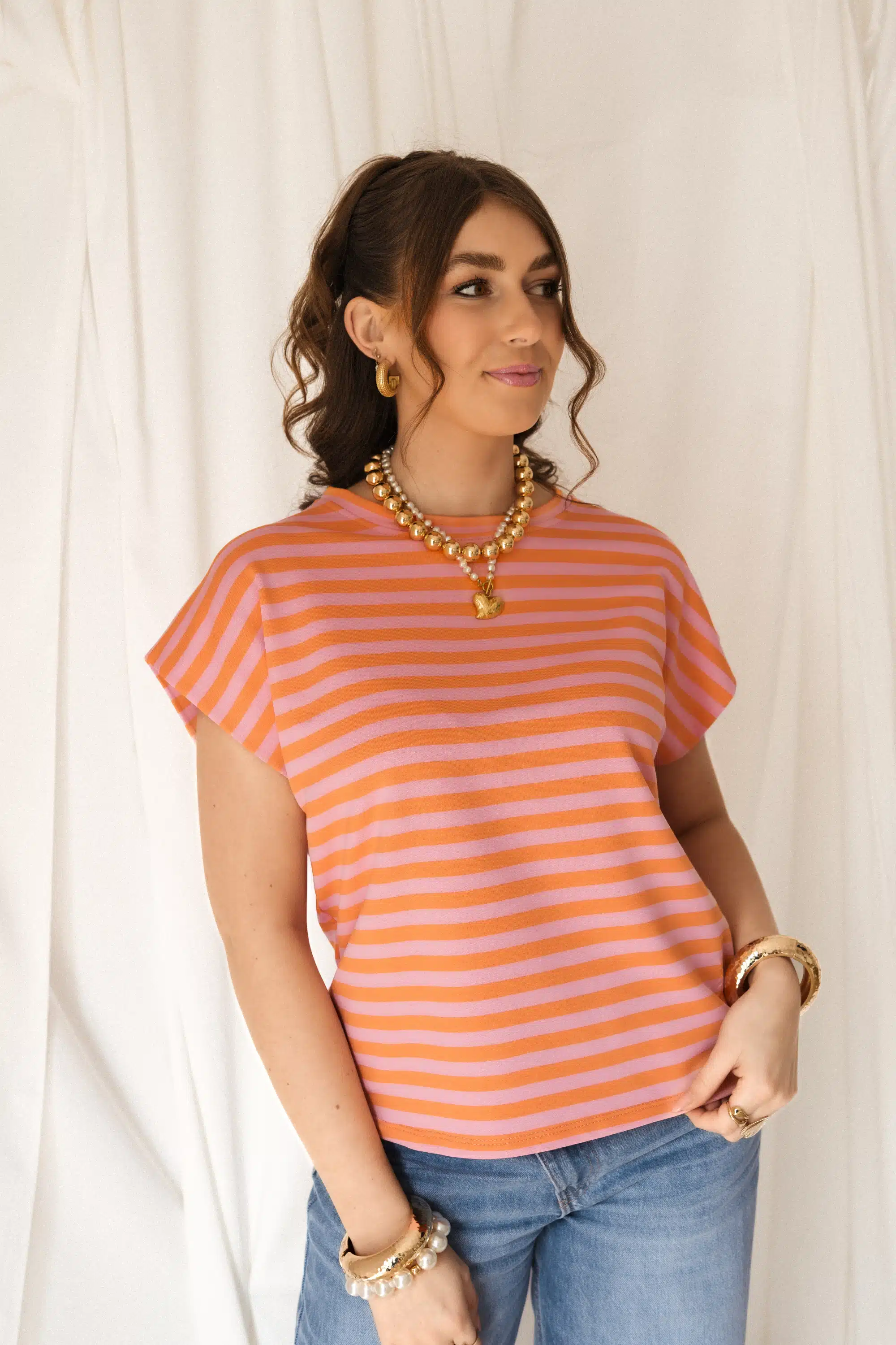 Simone Stripe Top Orange Pink - Afbeelding 2