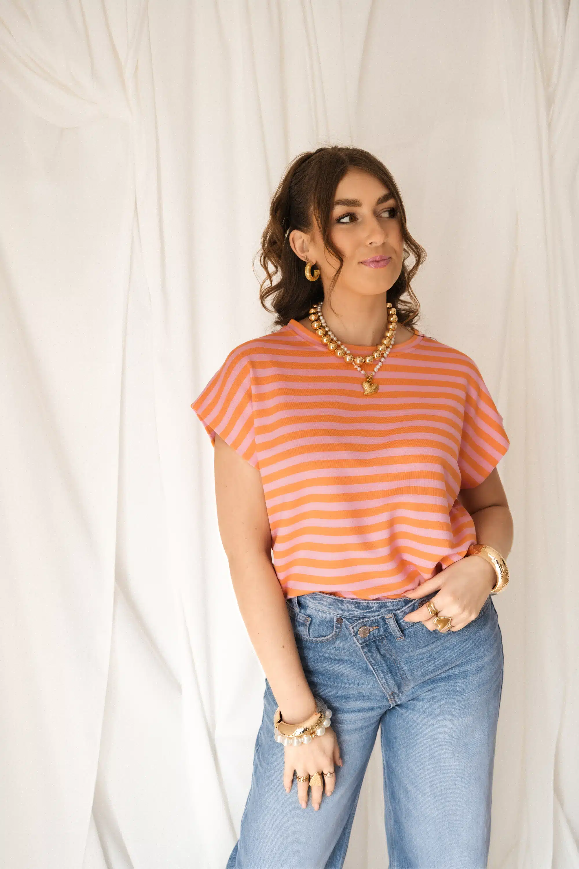 Simone Stripe Top Orange Pink - Afbeelding 3