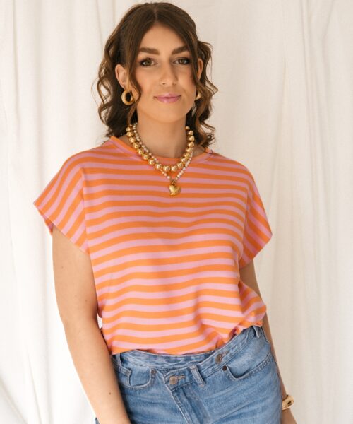 Simone Stripe Top Orange Pink