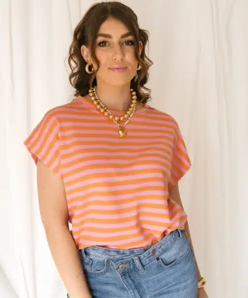 Simone Stripe Top Orange Pink
