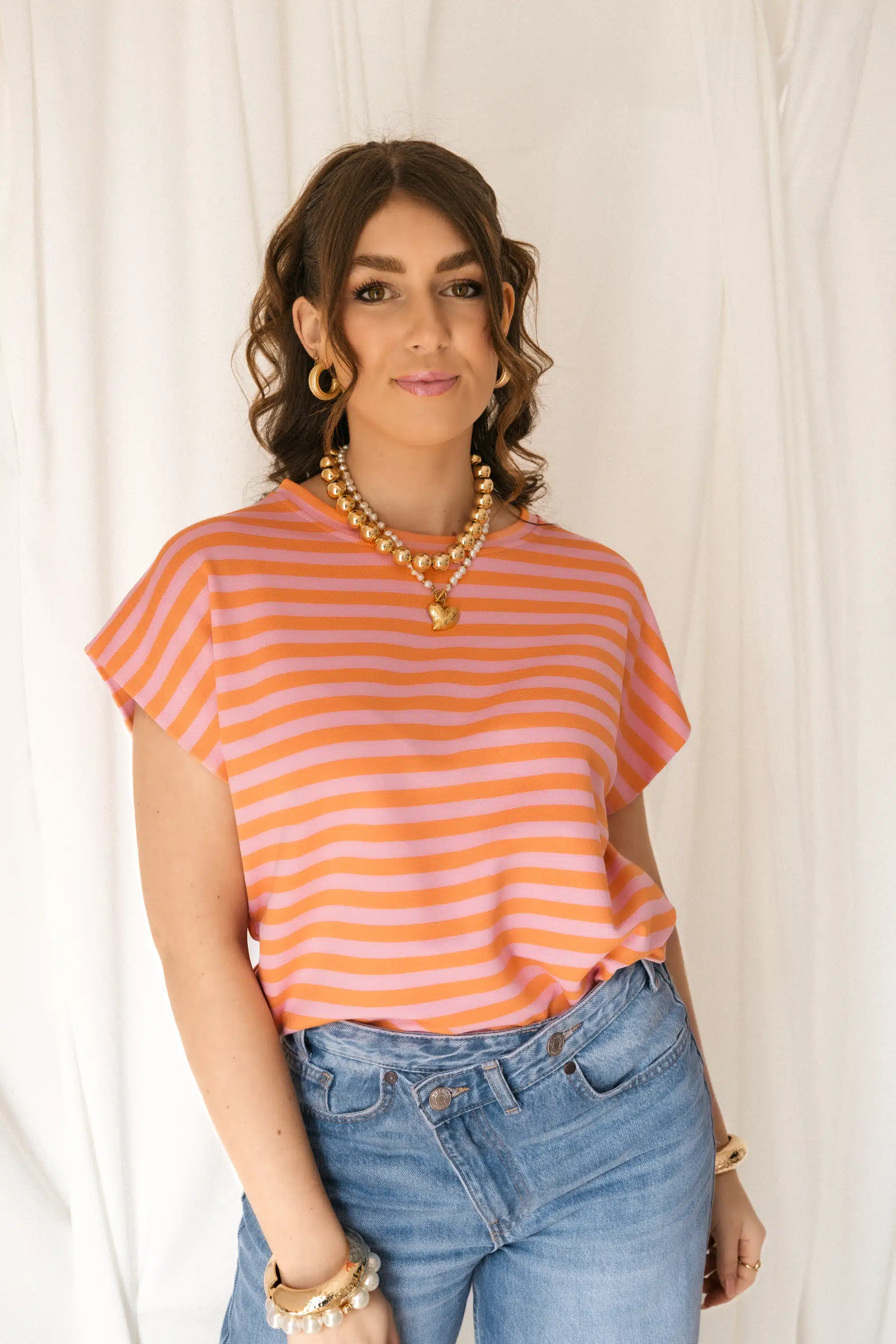 Simone Stripe Top Orange Pink