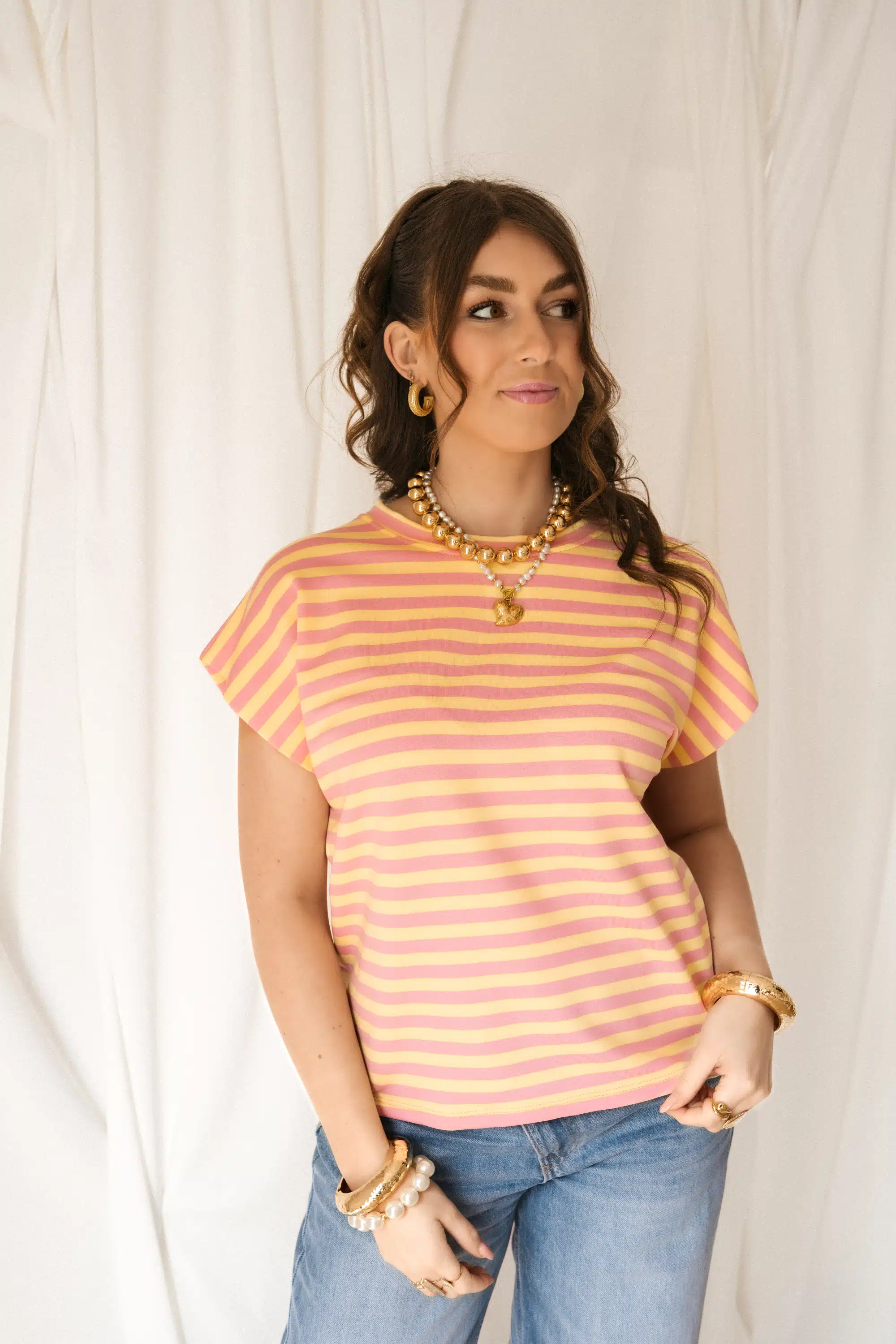 Simone Stripe Top Yellow Pink - Afbeelding 3