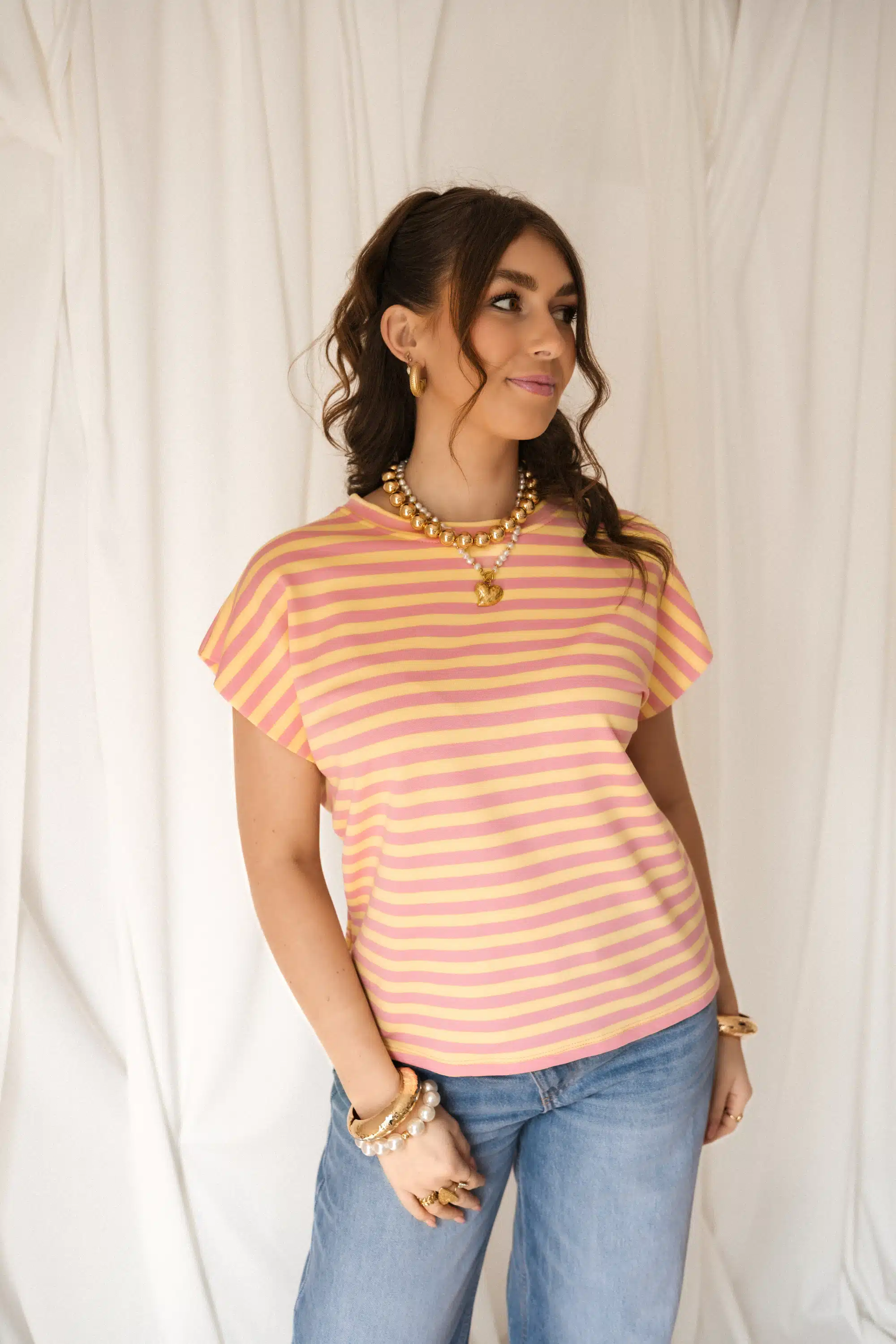 Simone Stripe Top Yellow Pink - Afbeelding 2