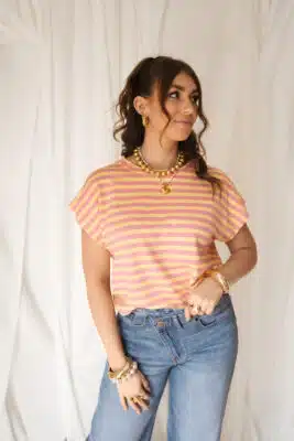 Simone Stripe Top Yellow Pink