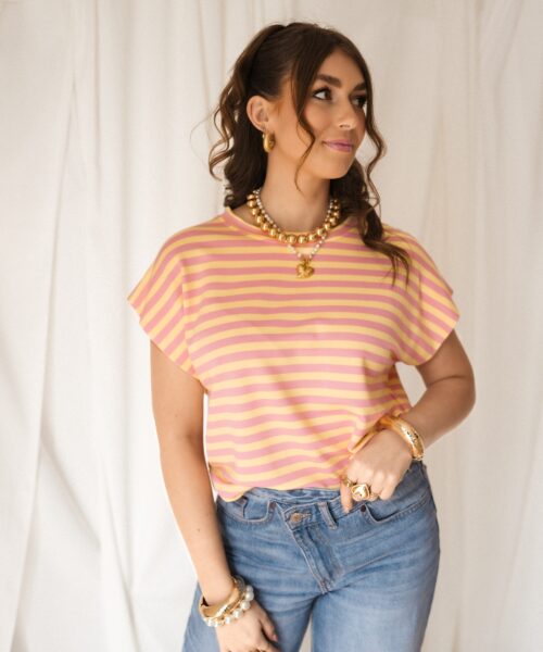 Simone Stripe Top Yellow Pink