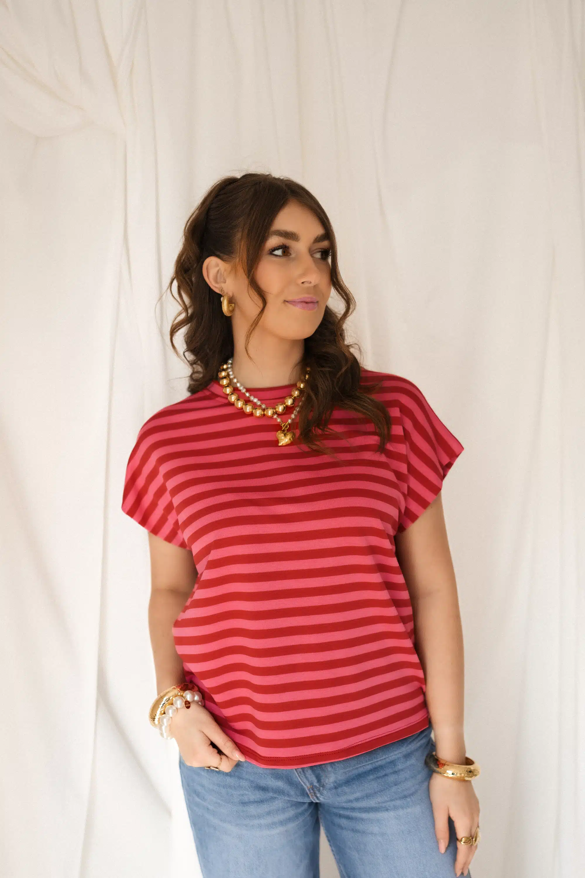 Simone Stripe Top Red Pink - Afbeelding 2