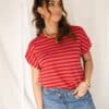 Simone Stripe Top Red Pink