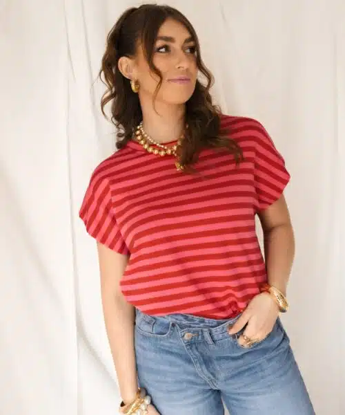 Simone Stripe Top Red Pink