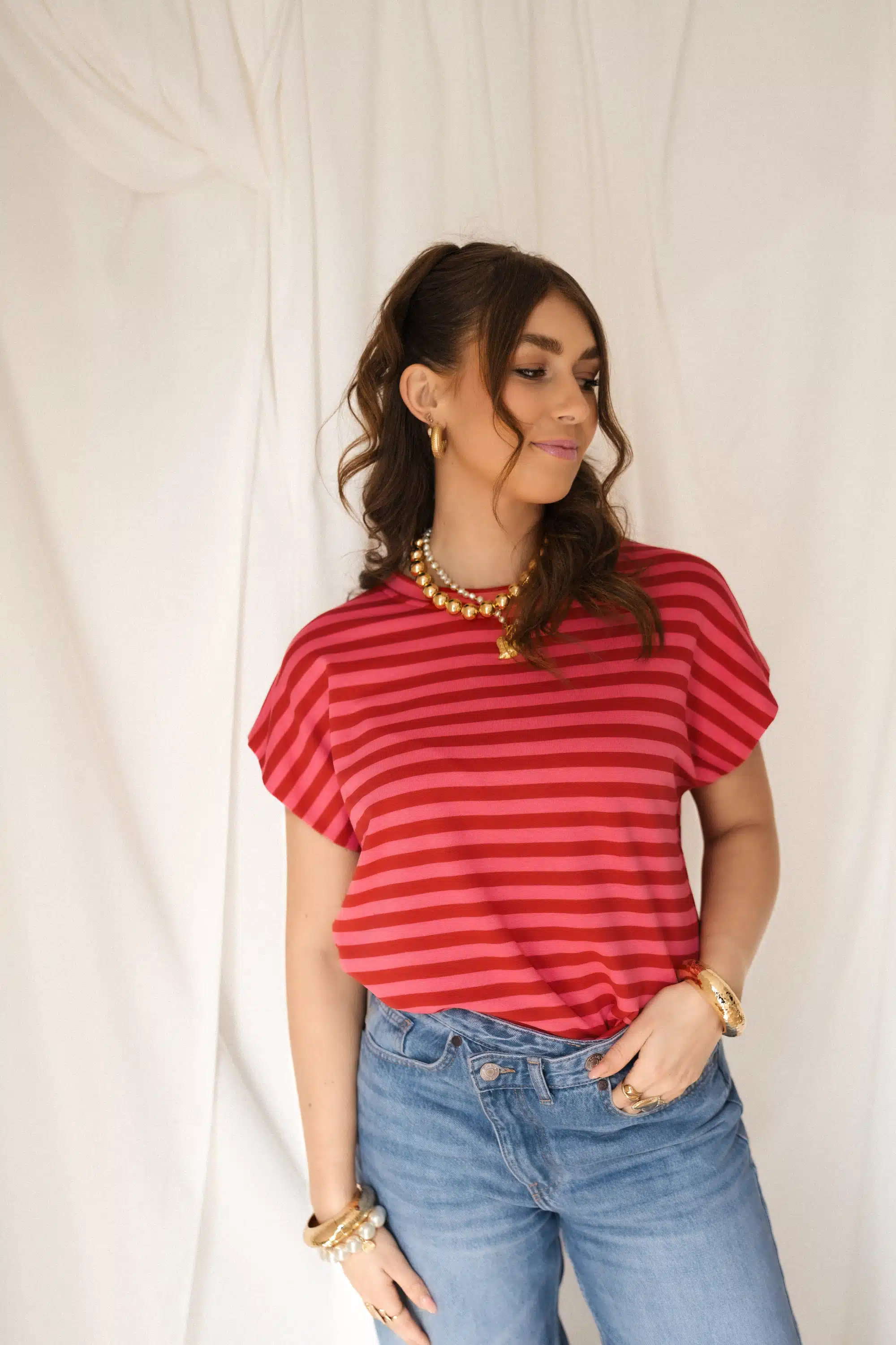 Simone Stripe Top Red Pink - Afbeelding 3