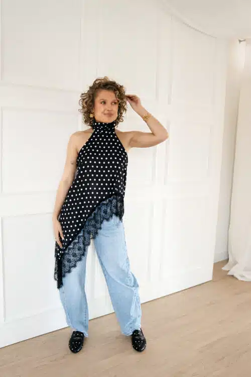 Alternative view of Polka Dot Lace Top Black~