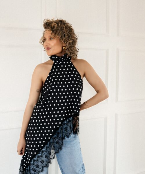 Polka Dot Lace Top Black~