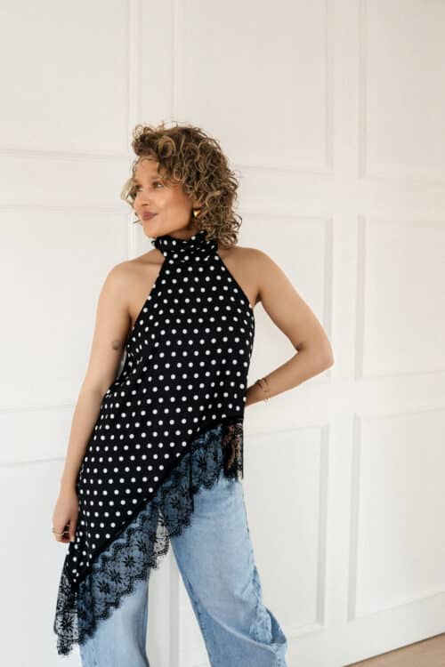 Polka Dot Lace Top Black~