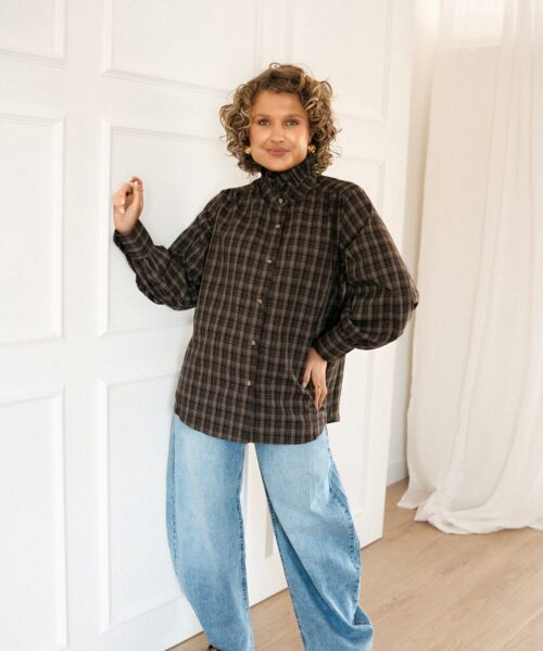 Alternative view of Ciron Checkered Blouse Brown*