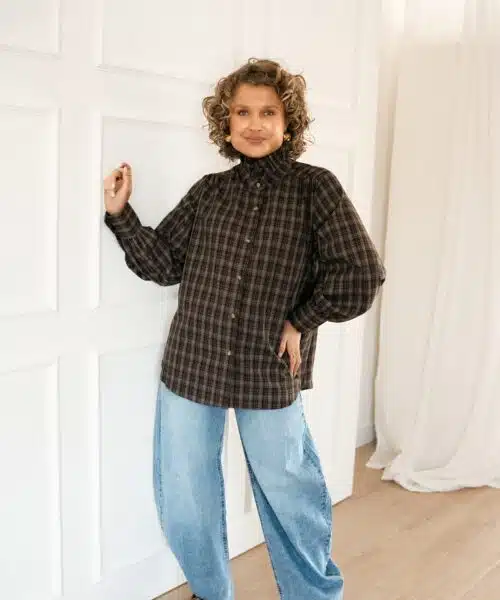 Alternative view of Ciron Checkered Blouse Brown*