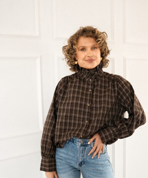 Ciron Checkered Blouse Brown*