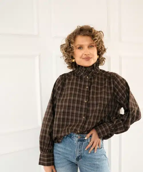 Ciron Checkered Blouse Brown*