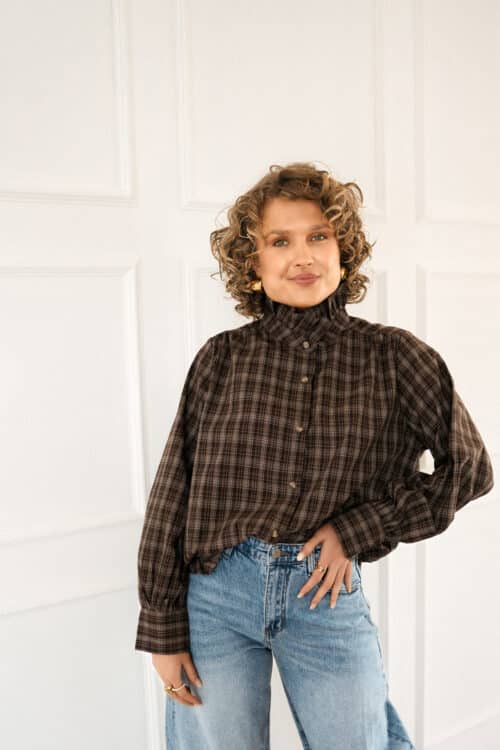 Ciron Checkered Blouse Brown*