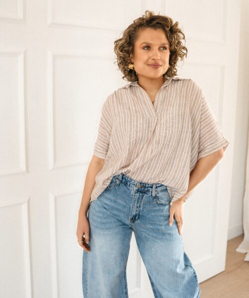 Dana Stripe Blouse Beige