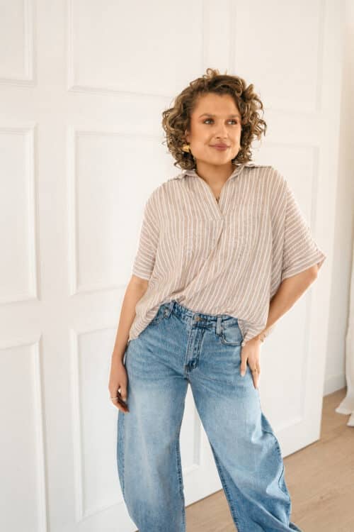 Dana Stripe Blouse Beige