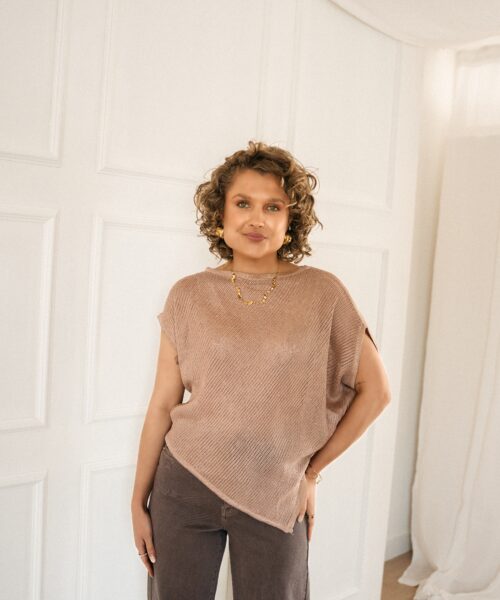 Alternative view of Romee Asymmetrical Sparkle Top Taupe *