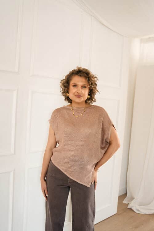 Alternative view of Romee Asymmetrical Sparkle Top Taupe *