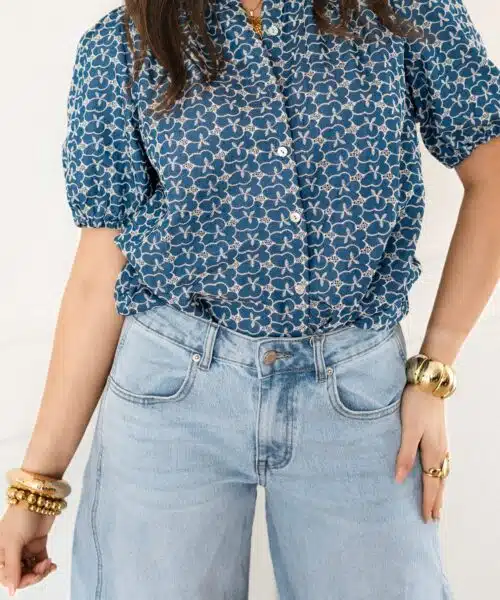 Alternative view of Ellen Embroidery Blouse Dark Blue.