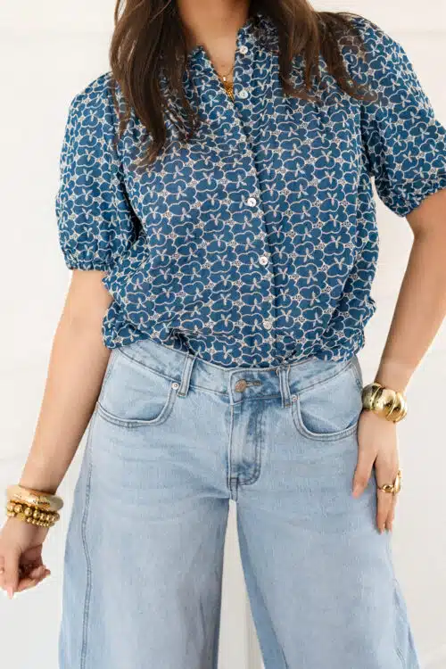 Alternative view of Ellen Embroidery Blouse Dark Blue.