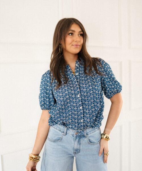 Ellen Embroidery Blouse Dark Blue.
