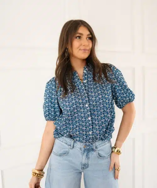 Ellen Embroidery Blouse Dark Blue.