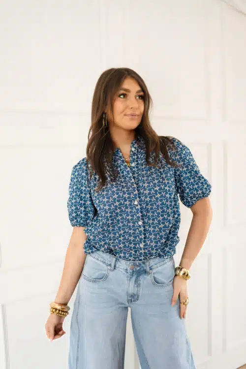 Ellen Embroidery Blouse Dark Blue.