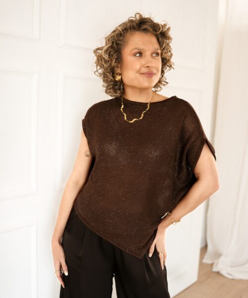 Romee Asymmetrical Sparkle Top Brown *