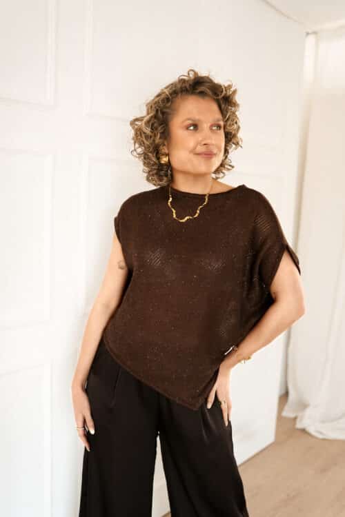 Romee Asymmetrical Sparkle Top Brown *