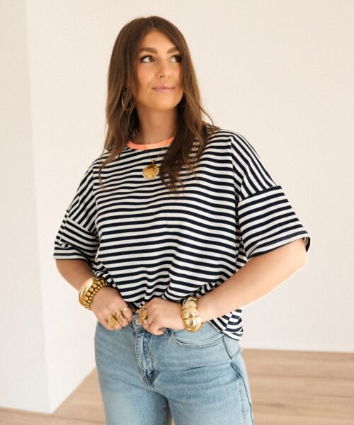 Nya Stripe Top Navy Orange