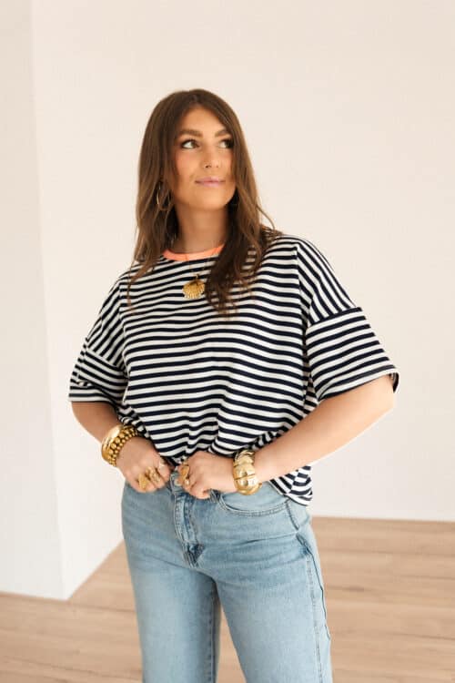 Nya Stripe Top Navy Orange
