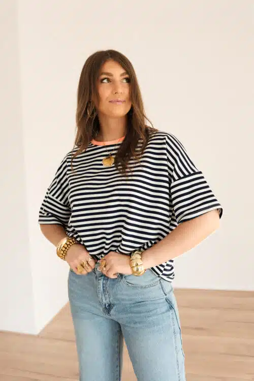 Nya Stripe Top Navy Orange