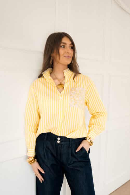 Steph Stripe Flower Blouse Yellow*