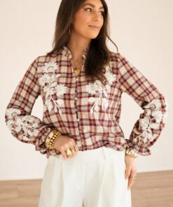 Naomi Flower Embroidery Blouse Red*